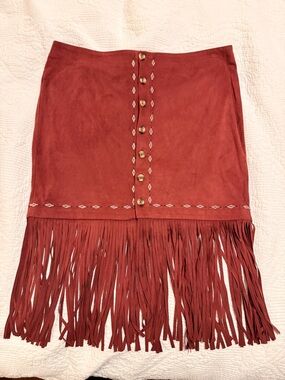 Shyanne burgundy, wine Fringe Button-Front Mini Skirt